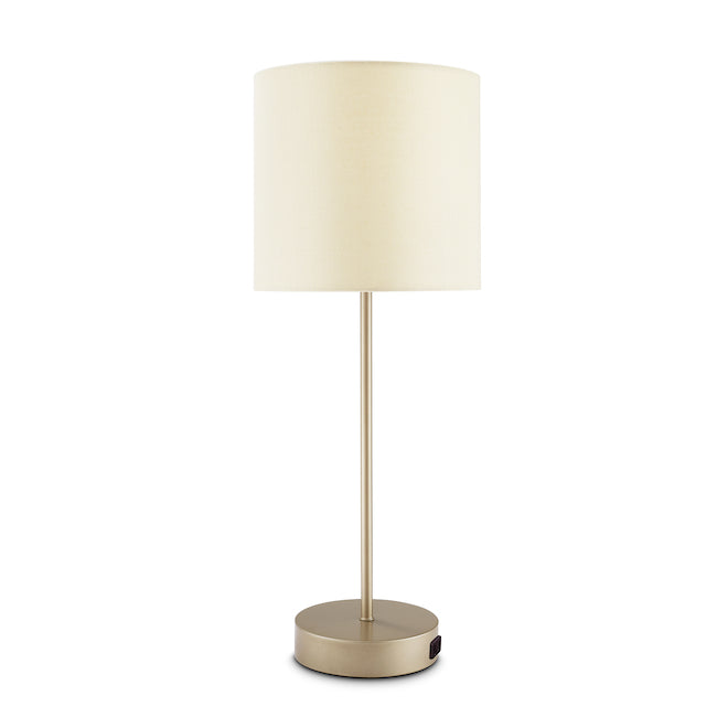 Allen + Roth Table Lamp - 22-in - Metal and Linen - Gold and Tan - Set of 2-