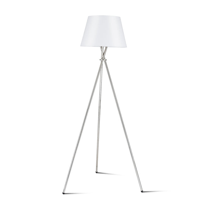 Allen + Roth Tripod Floor Lamp - 59-in - Metal/Fabric - Brushed Nickel/White-