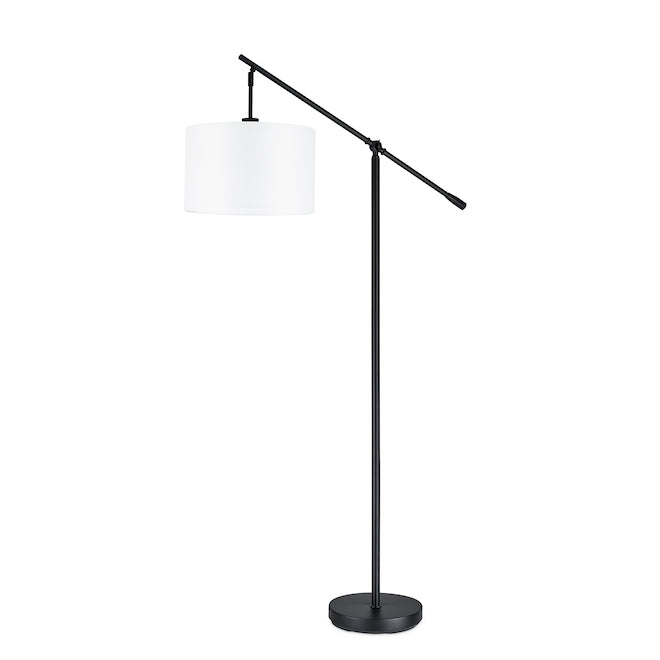 Allen + Roth 60-In 100 W Over the Sofa Floor Lamp with Adjustable Arm Black Metal and Linen-