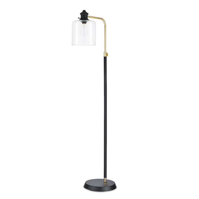 Allen + Roth Down Bridge Mid-Century Floor Lamp - 58-in - 60 W - Metal/Glass - Black/Antique Brass-