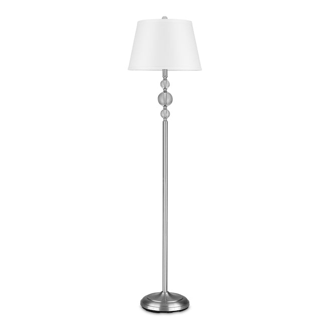 Allen + Roth Floor Lamp with Glass Ball Accent - 59.75-in - Metal/Fabric - Brushed Nickel/Off-White-