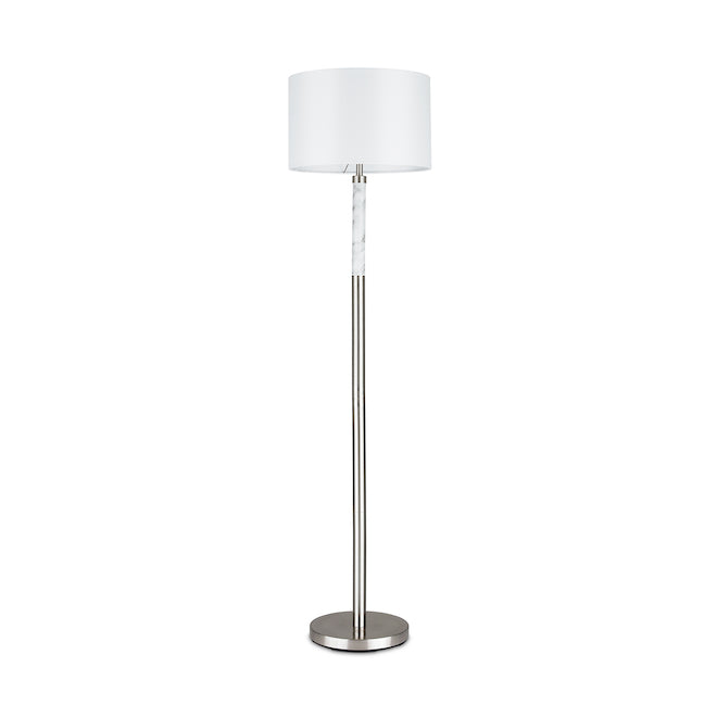 allen + roth 62-in Brushed Nickel Metal/White Linen Floor Lamp with Marble Accent-