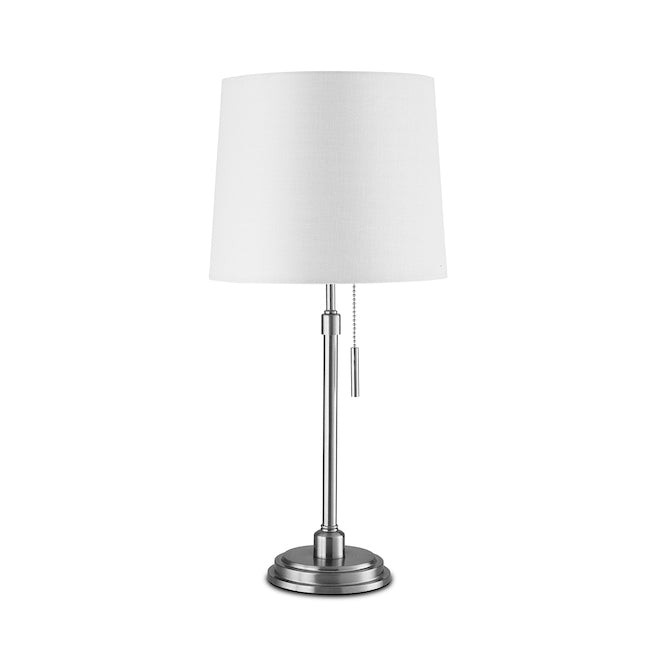 Project Source Table Lamps - Metal and Linen - 20-in - Brushed Nickel and White - Set of 2-
