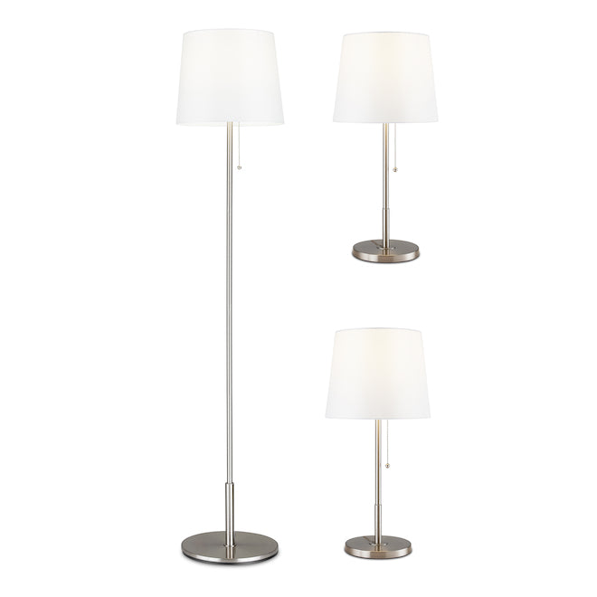 Project Source Floor Lamp and Table Lamps - 58-in/22-in - Metal/Linen - Brushed Nickel/White - Set of 3-