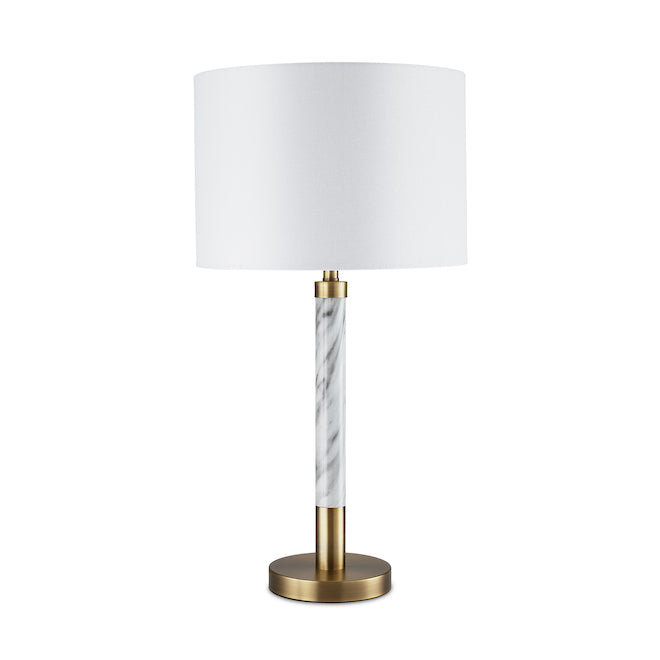 Allen + Roth Table Lamp - 25-in - Metal/Fabric - Antique Brass/Off-White-