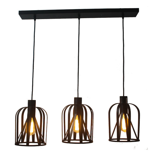 Pendant - 3 Lights - Adjustable Height - Black-