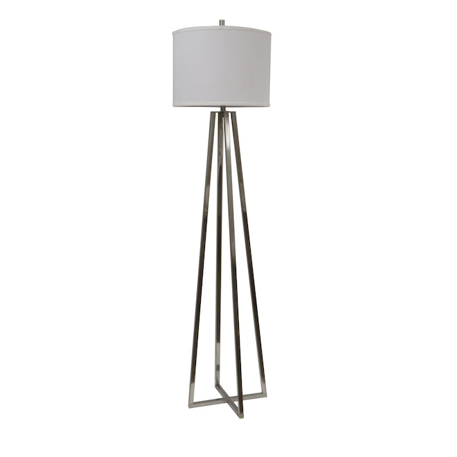 allen + roth Floor Lamp - Metal and Fabric - Brushed Nickel and White-