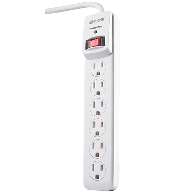 6-Outlet Power Bar - 3' - White-Each
