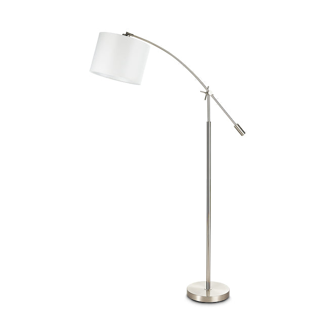 Allen + Roth 58-in Brushed Nickel Floor Lamp with Swing Arm and White Fabric Shade-