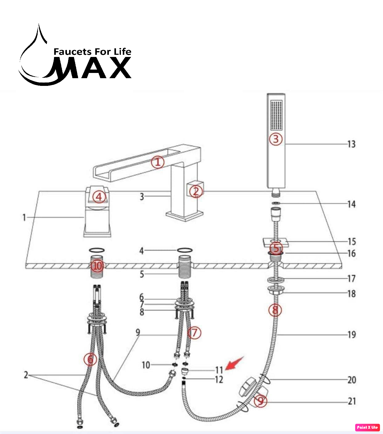 Roman Tub-Filler With Handshower Single Handle Waterfall Spout Deck Mounted Brushed Gold