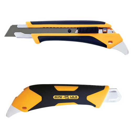 Olfa LA-X Utility Knife with Auto-Lock - 18-mm - Rubber and Fibreglass - Black and Yellow - Each