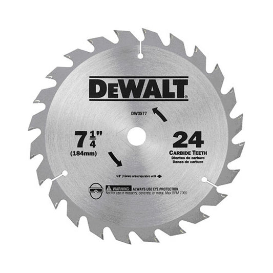 DeWalt Carbide Circular Saw Blade - 7 1/4-in Dia - 24 Tooth - 5/8-in Arbour Dia - Each