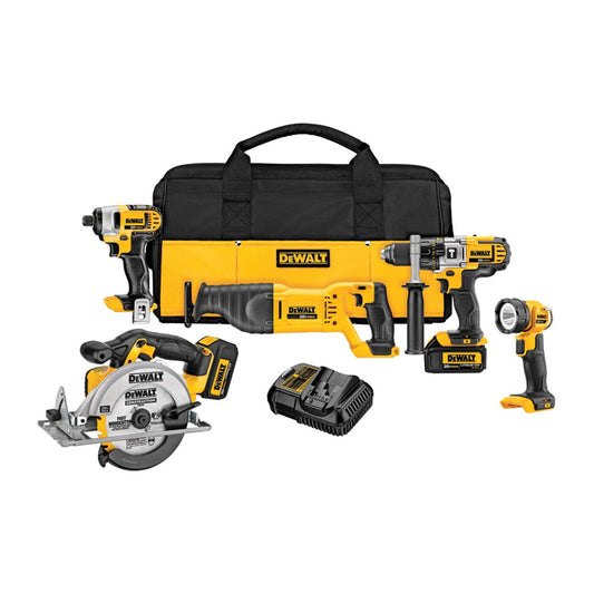 DeWalt 20-Volt Max Cordless 5-Tool Kit with Soft Case - 3-LED Light - 2 Li-Ion Batteries - Variable Speed - Each