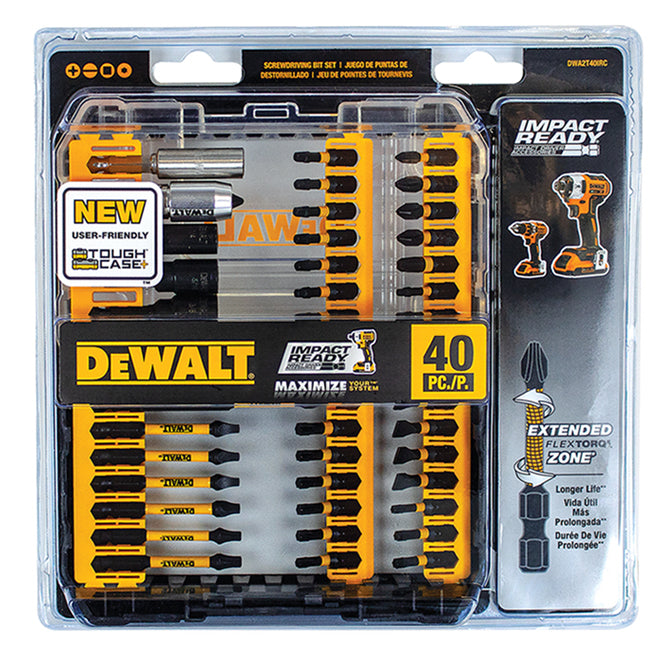 DeWalt FlexTorq Impact Ready 40-Piece Screwdriver Bit Set - Hex Shank - Magnetic Screw Lock - Hard Case - Each