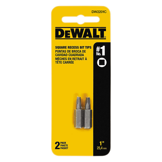 DeWalt Impact Ready Square Recess Bit Tips - #1 1-in - Hex Shank - Black - 2 Per Pack - Pack