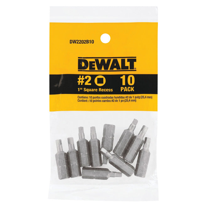 DeWalt Impact Ready Steel Square Screwdriver Bits - 1/4-in Hex Shank - #2 1-in - Pack of 10 - Pack