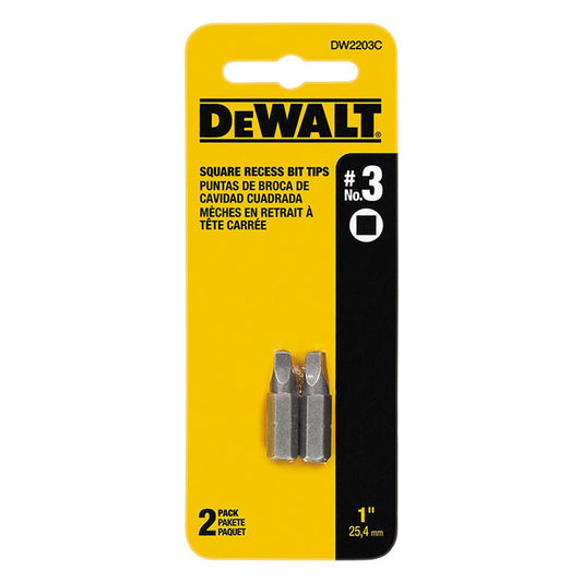 DeWalt Impact Ready Square Screwdriver Bits - Steel - 1/4-in Hex Shank - #3 1-in - Pack