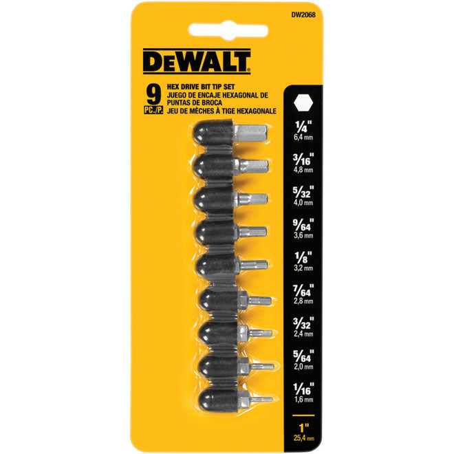 DeWalt 9-Piece Hex Drive Bit Set - S2 Steel - Hex Shank - Various Sizes - Each