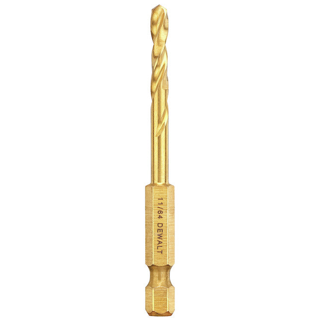 DeWALT Titanium Impact Ready Drill Bit - 11/64-in Dia x 2 15/16-in L - Split Point Tip - Hex Shank - Each