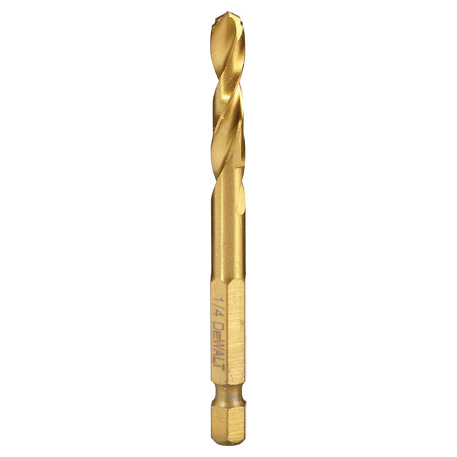 DeWALT Titanium Impact Ready Drill Bit - 1/4-in Dia x 3 3/16-in L - Pilot Point Tip - Hex Shank - Each