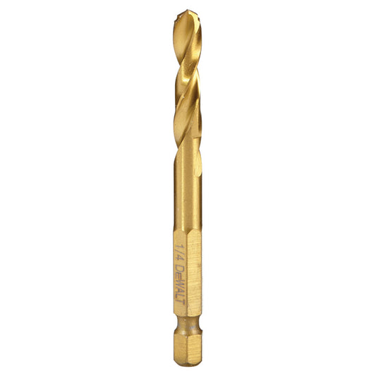 DeWALT Titanium Impact Ready Drill Bit - 1/4-in Dia x 3 3/16-in L - Pilot Point Tip - Hex Shank - Each