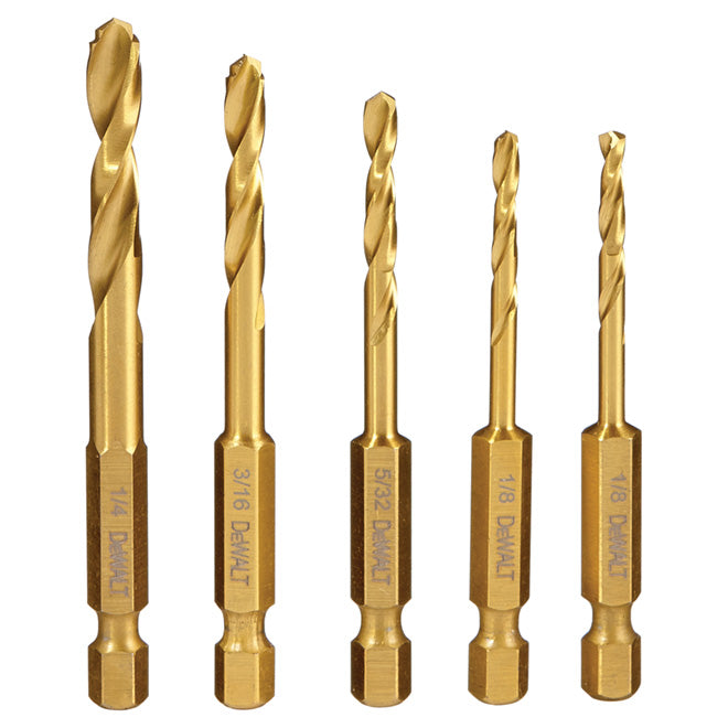 DeWalt Jobber Length Drill Bit - Set of 5 - Assorted Size - Titanium - Each