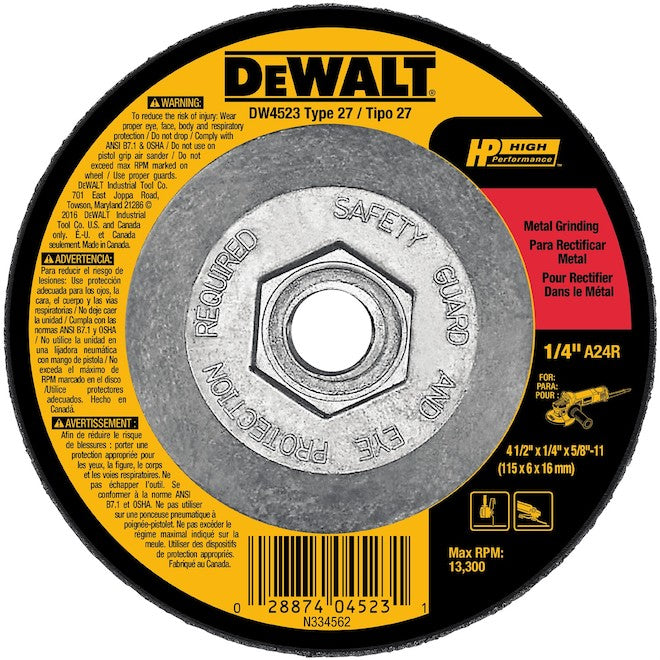 DEWALT 4 1/2-in x 1/4-in x 5/8-in High-Performance Metal Grinding Wheel - Each