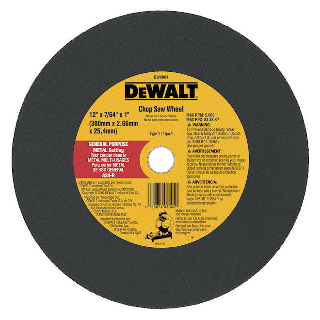 DEWALT 12-in x 7/64-in x 1-in Chop Saw Wheel - Each