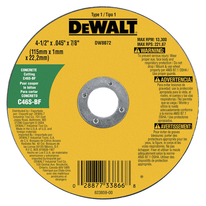 DEWALT 4 1/2-in Concrete/Masonry-Cutting Wheel - Each