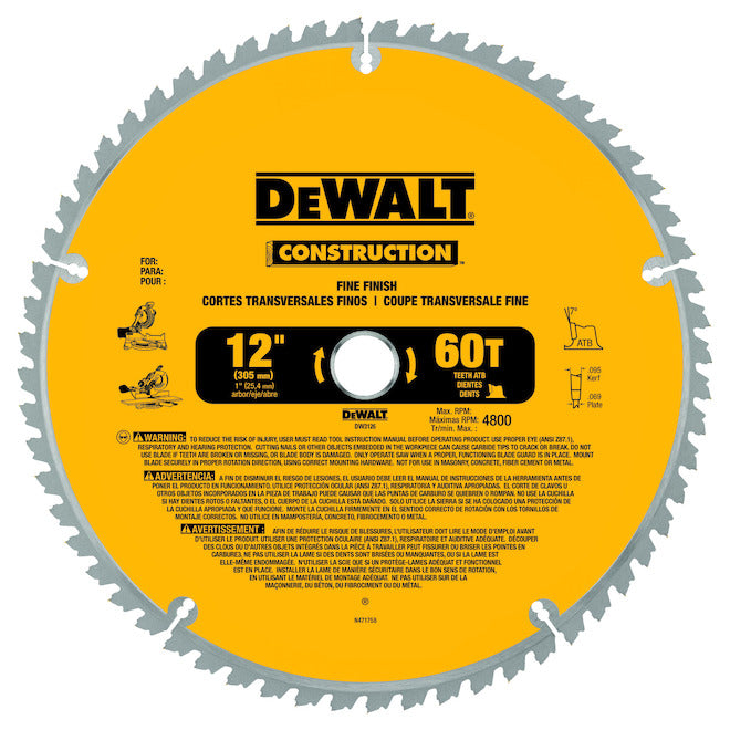 DEWALT Construction 12-in 60-Tooth Fine Finish Circular Saw Blade - Each