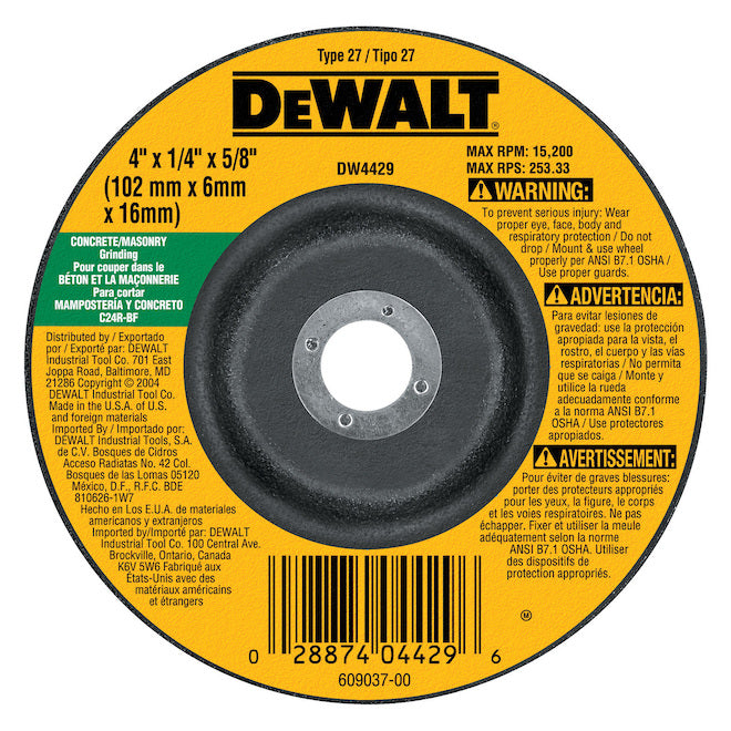 DEWALT 4-in x 1/4-in x 5/8-in Concrete/Masonry Grinding Wheel - Each