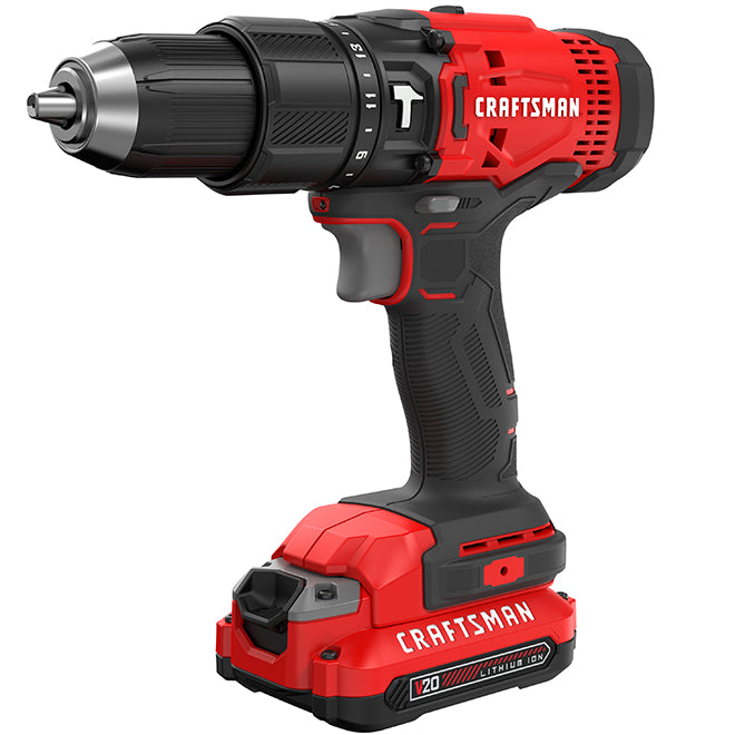 Craftsman V20 1/2-in Cordless Hammer Drill Kit with 20-Volt 1.3Ah Li-Ion Batteries - 1500 RPM - Keyless - 2-Speed - Each