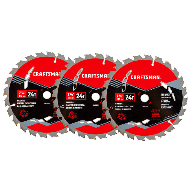 Craftsman Carbon Steel Saw Blade - Carbide - Circular - 24 Teeth - 7 1/4-in dia - 3 Per Pack - Each