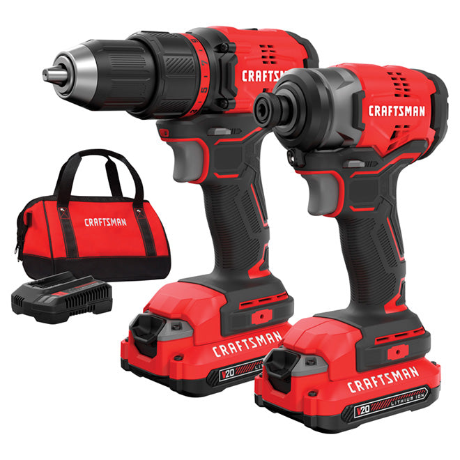 Craftsman V20 20-Volt Max Cordless Power Tool Combo Kit with Batteries and Charger - Brushless - Variable Speed - Each