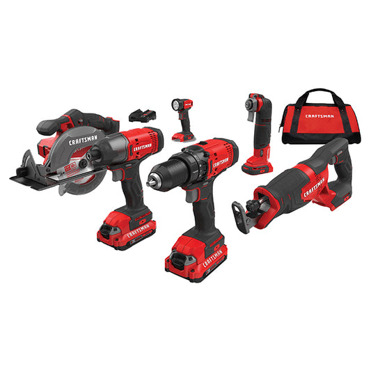 Craftsman 20-volt 6-Tool Combo Kit with Batteries and Charger - Cordless - 140 Lumen Light - Variable Speed - Each