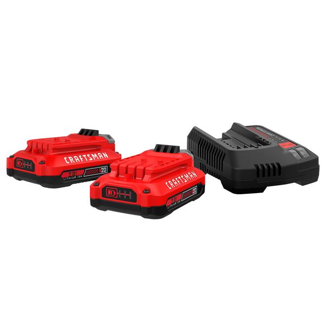 CRAFTSMAN V20 2-pc 20-Volt Max Lithium-Ion Battery Starter Kit with Charger - 2 AH Capacity - LED - Fast Charging - Each