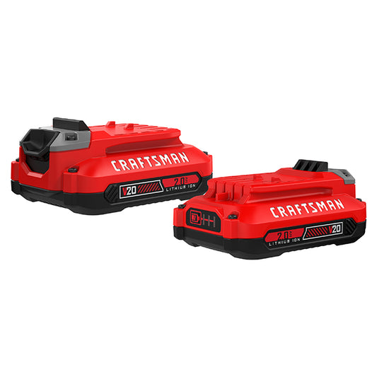 Craftsman V20 2-AH Lithium Ion Batteries - No Self-Discharge - 3-LED Light Indicator - 2 per Pack - Each