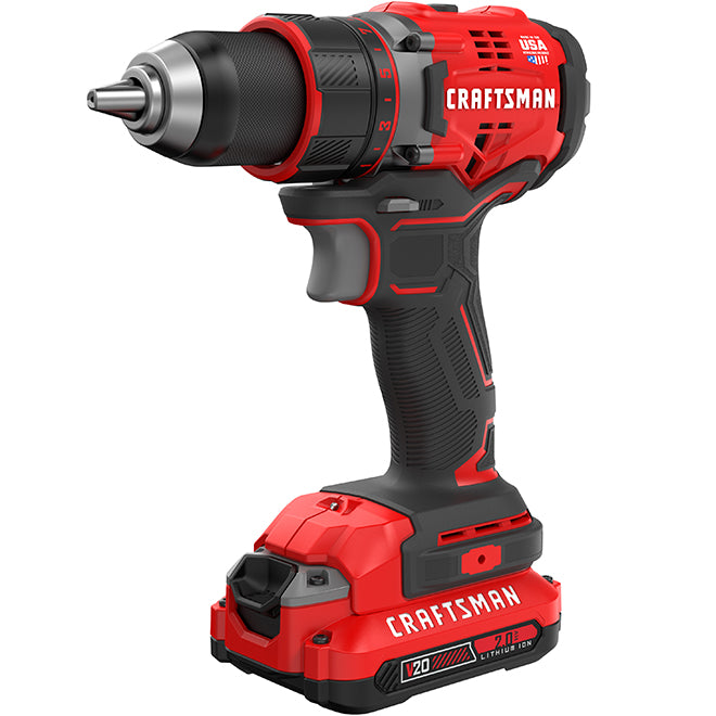 Craftsman V20 Cordless Drill Kit with Batteries and Charger - Brushless Motor - LED Light - Variable Speed - Each