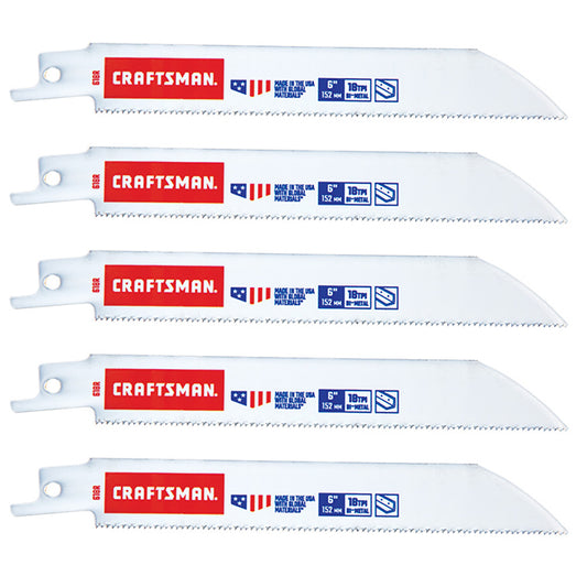 Craftsman Reciprocating Saw Blades - Bi-Metal - 6-in L - 18 TPI - Metal Cutting - Straight Blade - 5 Per Pack - Each