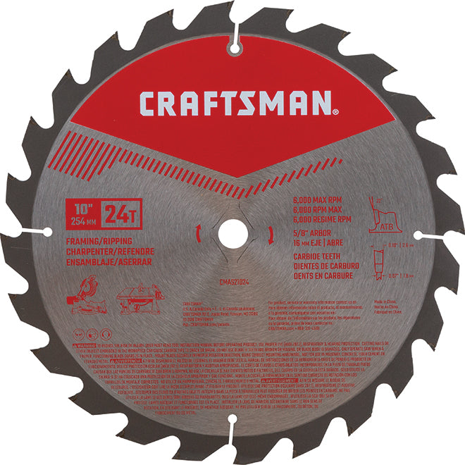 Craftsman Circular Rip Saw Blade - 10-in Dia - 24T - ATB Grind Geometry - Carbide Teeth - Each