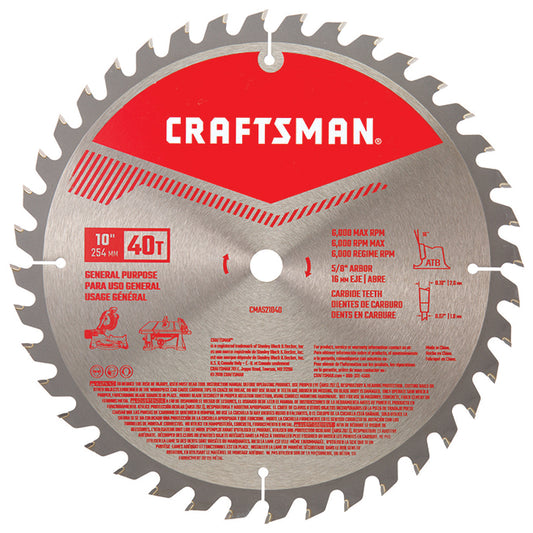 Craftsman General Purpose Circular Saw Blade - 10-in Dia - 40T - ATB Grind Geometry - Carbide Teeth - Each