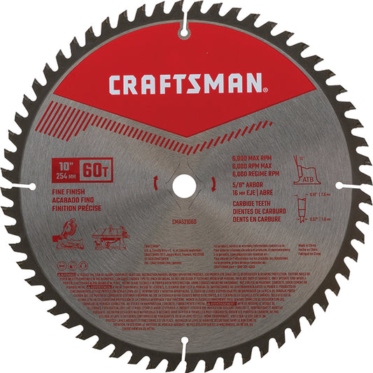 Craftsman Circular Saw Blade - Carbide - Fine Finish - 60 Teeth - 10-in dia - Each