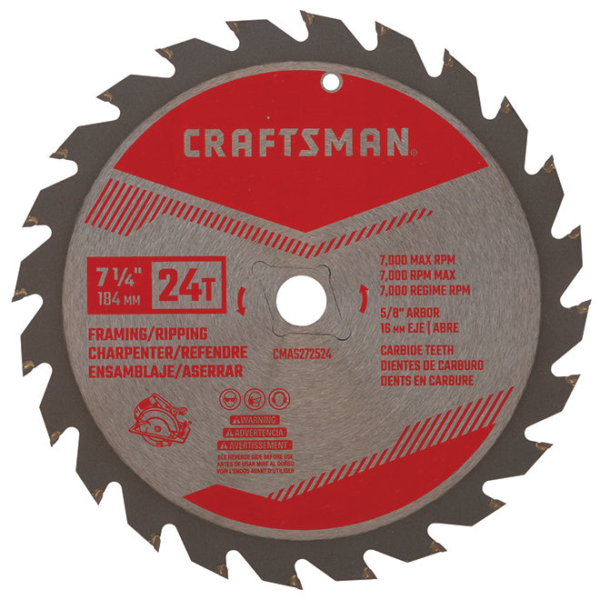 Craftsman Circular Rip Saw Blade - 7 1/4-in Dia - 24T - ATB Grind Geometry - Carbide Teeth - Each