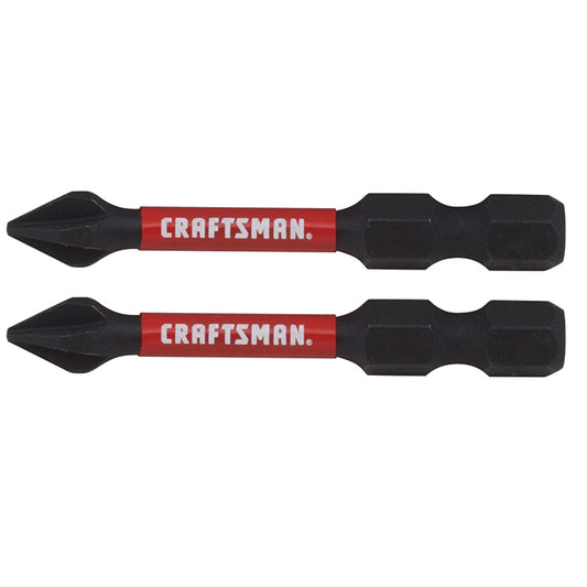 Craftsman Impact Rated Screwdriving #1 Bits - 1/4-in Dia x 2-in Phillips - Hex Shank - Black -2-Piece Set - Each