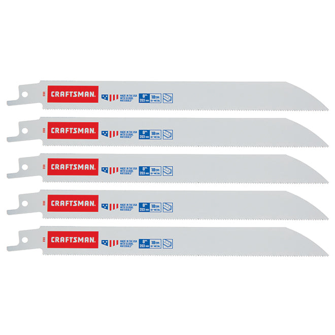 Craftsman 5-Pack 8-in 18-TPI Metal Cutting Reciprocating Saw Blade - Each