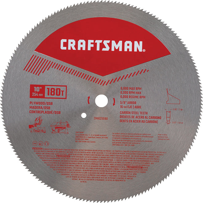 Craftsman Plywood Circular Saw Blade - 10-in Dia - 180 Tooth - High Carbon Steel - Each