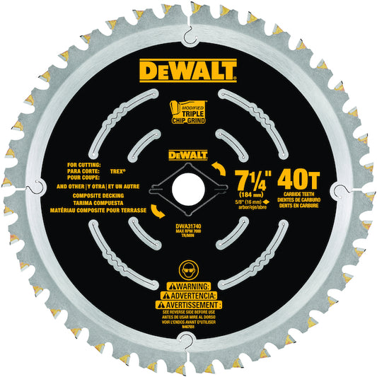 DeWALT 1-Pack 7-1/4-in 40-Tooth Dry Cut Standard Tooth Carbide Circular Saw Blade - Each