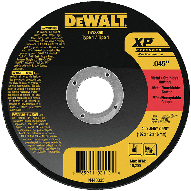 DeWalt XP Type-1 Zirconia Abrasive Metal Cut-Off Wheel - 4-in Dia x 3/64-in T - 5/8-in Arbor - 60 Grit - Each