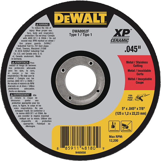 DeWalt XP Type-1 Ceramic Abrasive Metal Cut-Off Wheel - 5-in Dia x 3/64-in T - 7/8-in Arbor - Each