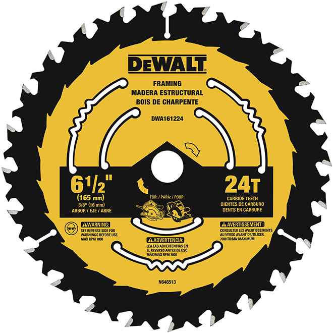 DeWalt Framing Circular Saw Blade - Carbide-tipped - 6 1/2-in Dia - 24 Tooth - Each